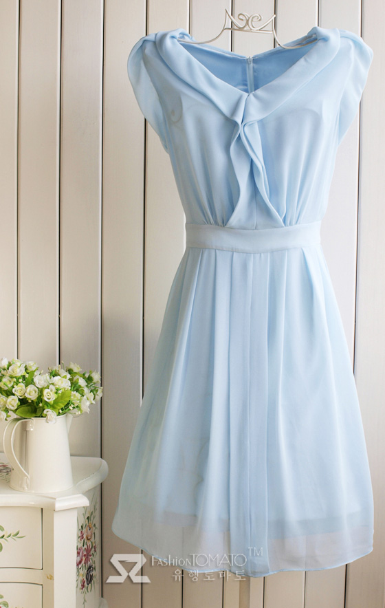 **หมดค่ะ** เดรสผ้าชีฟองสีฟ้าสวยหวาน น่ารักสไตล์คุณหนู