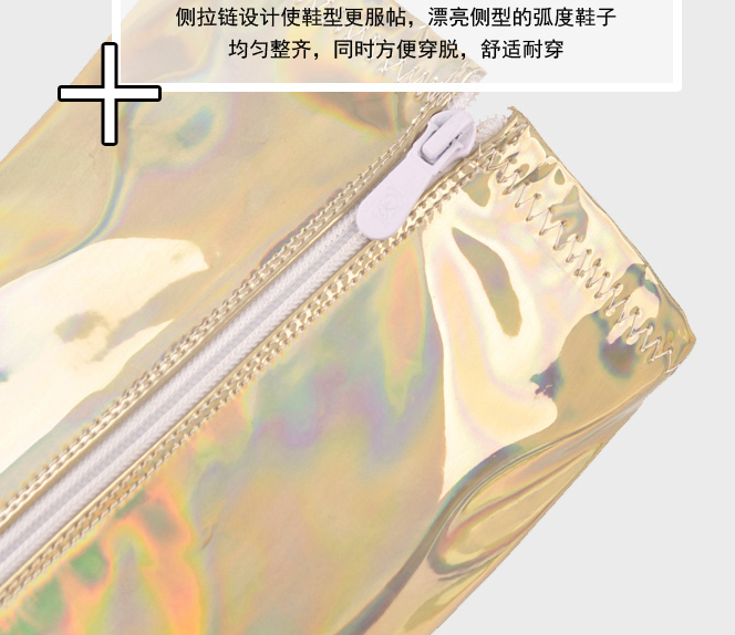 รองเท้าบูทส้นสูงปลายแหลมยาวครึ่งแข้งหนังเงาสะท้อนแสงสีเงิน/ทอง ไซต์ 34-47