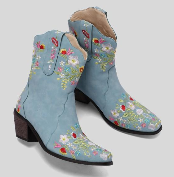 รองเท้าบูททรงคาวบอยสั้น ไซส์ 34-46 สีน้ำเงิน/น้ำตาลอ่อน/น้ำตาลเข้ม/เหลือง/ฟ้า