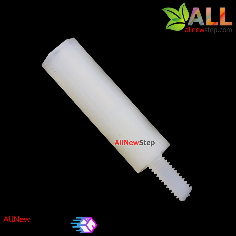 M2.5 Nut Nylon Hex Spacers M2.5 12+6mm เสาพลาสติก M2.5 ความสูง 12mm ปลายเป็นน๊อต-สกรู 6mm จำนวน 1 ชิ้น