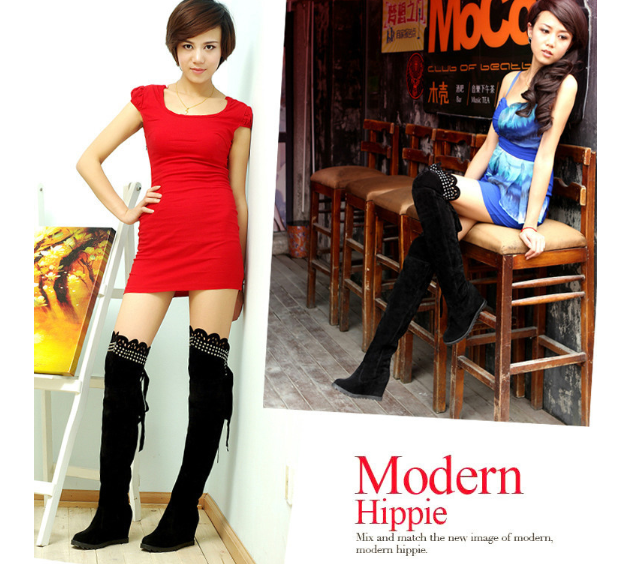 รองเท้าบูทยาวส้นเตารีดสีดำ/แดง/ชมพู/เขียว/น้ำตาล ไซต์ 34-39