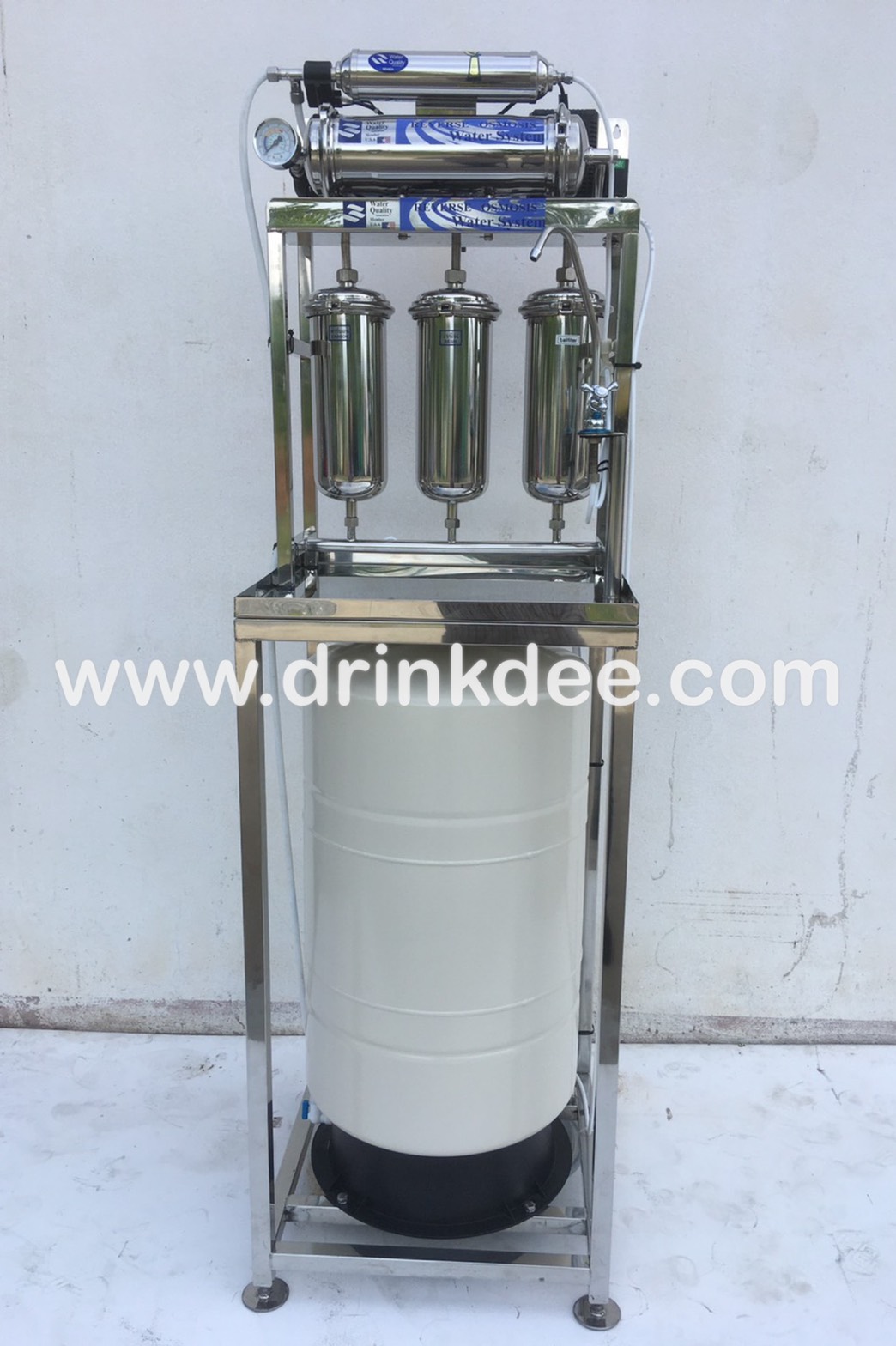 เครื่องกรองน้ำ 5 ขั้นตอน RO. 600GPD (สแตนเลสทั้งตัว+ถังแรงดัน)