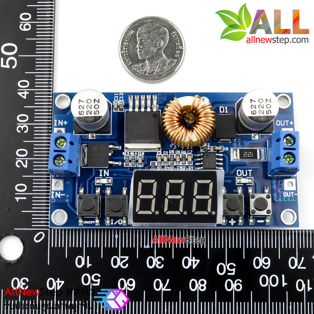 XL4015 โมดูลแปลงไฟ step down 5-36V เป็น 1-32V กระแสสูงสุด 5A ควบคุมด้วยระบบดิจิตอลพร้อมไฟ LED แสดงค่าแรงดันไฟฟ้า