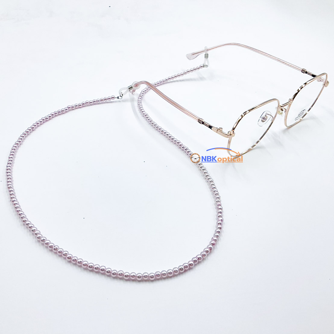 สายคล้องแว่นตาใข่มุกสีชมพูเรียบง่ายสวยงาม