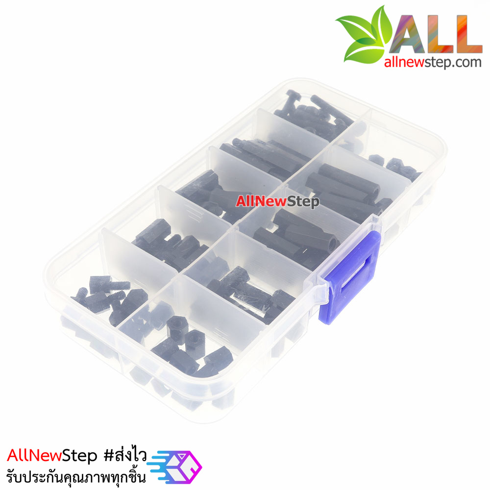 M3 Nylon Hex Spacers Screw Nut with Plastic Box Black 120pcs