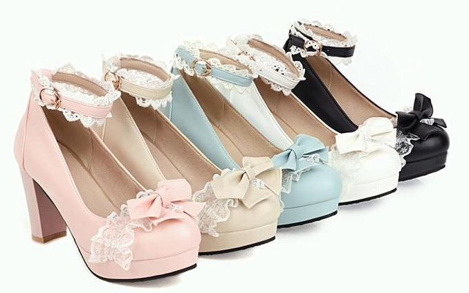 รองเท้าส้นสูง 3.4 นิ้วน่ารักๆ ไซต์ 34-43 สีดำ/ขาว/ครีม/ชม/ฟ้า