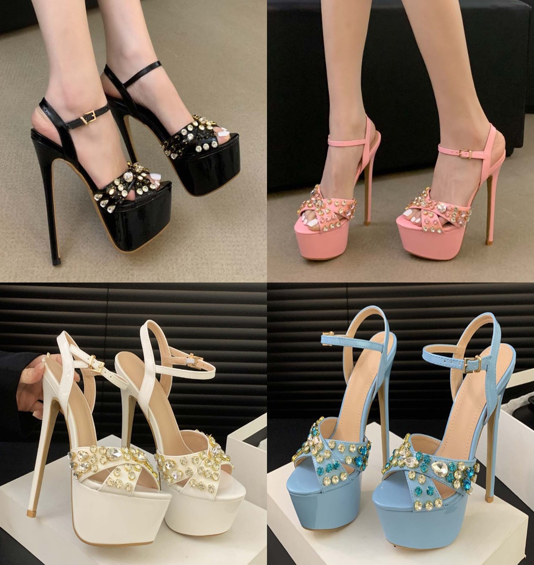 รองเท้าส้นสูง 6.4 นิ้ว สีชมพู/ฟ้า/ขาว/ดำ ไซส์ 35-42