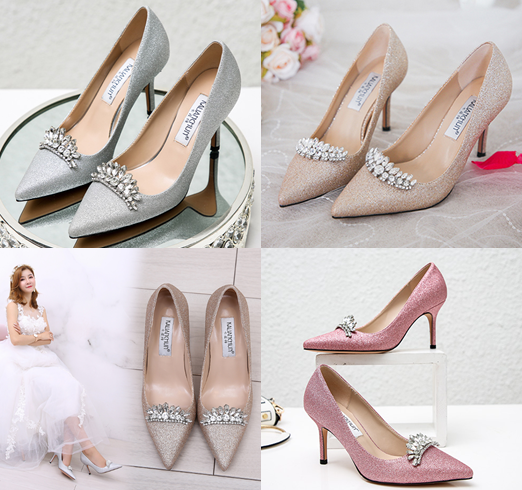 รองเท้าส้นสูงเจ้าสาวสีเงิน/ชมพู/ทอง งานกริ๊ตเตอร์ละเอียด ไซต์ 34-42 ส้นสูง 2.4/3.2/4 นิ้ว