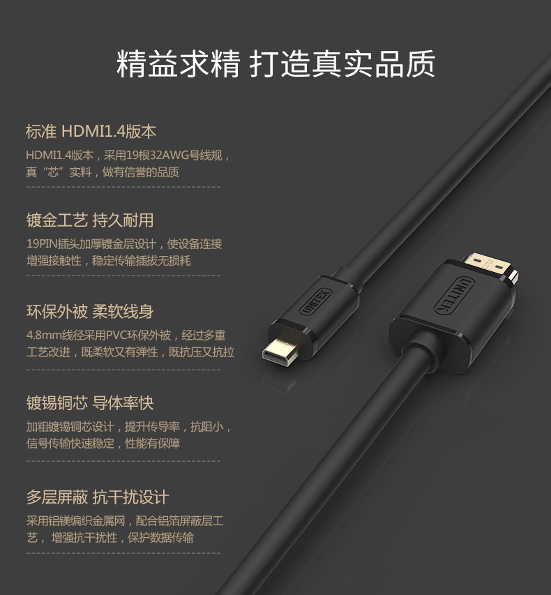 HDMI Male to Micro HDMI Male Cable อย่างดี ยาว 1 เมตร ยี่ห้อ Unitek