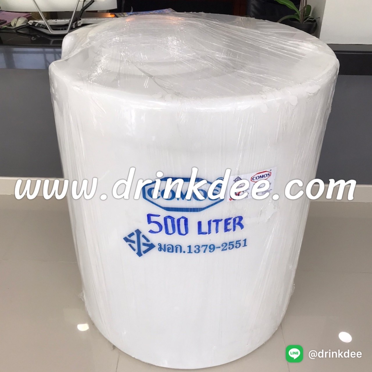 ถังเก็บน้ำ-เคมี PE ขนาด 500 ลิตร หนา 3.8 มม. (ยี่ห้อ COMOS)