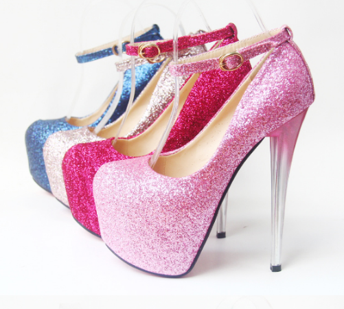 รองเท้าส้นสูง ไซต์ 34-43 สีน้ำเงิน สีชมพูอ่อน สีชมพูเข้ม