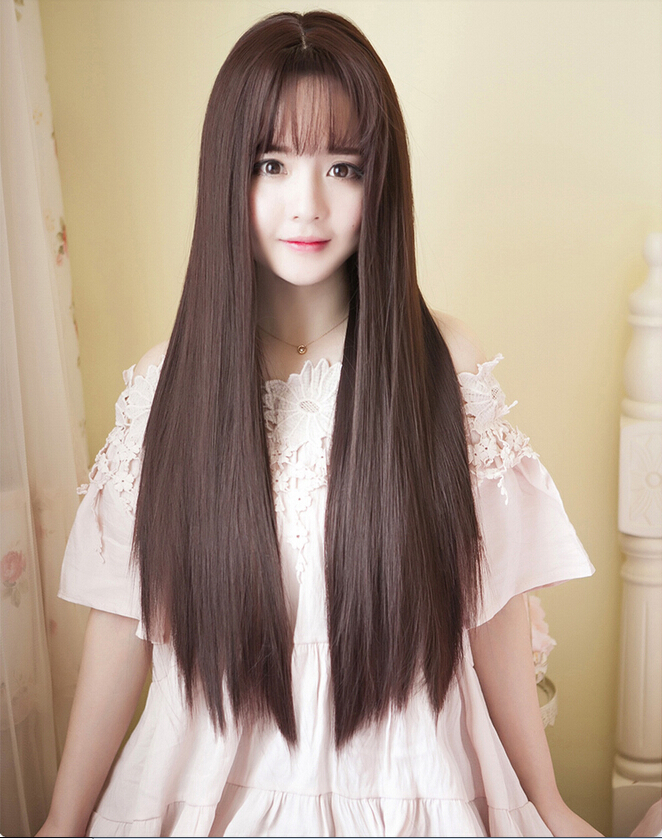 C1136 วิกผมยาว เเสกกลางเห็นหนังศรีษะ หน้าม้าบาง