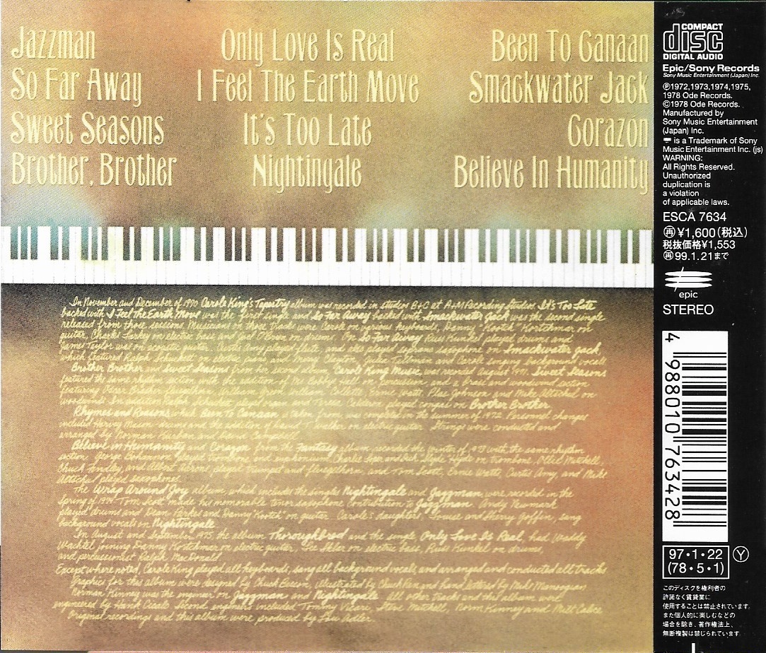 Used CD,Carole King - Her Greatest Hits Songs of Long Ago (A+)(1978)(Japan)