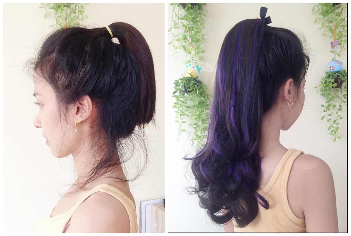 K307 หางม้า เเบบผูก ไฮไลท์สีม่วง ทรงผมสวยดูเป็นธรรมชาติคะ