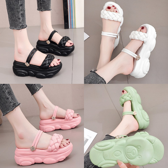 รองเท้าส้นเตารีดลำลองแบบสวม ไซต์ 34-39 สีชมพู/ดำ/เขียว/ขาว