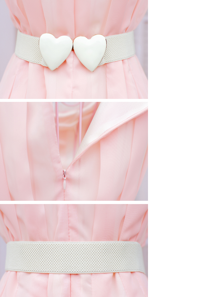 **พร้อมส่ง**เดรสผ้าซีฟองสีชมพูอมส้มทรงบอลลูน