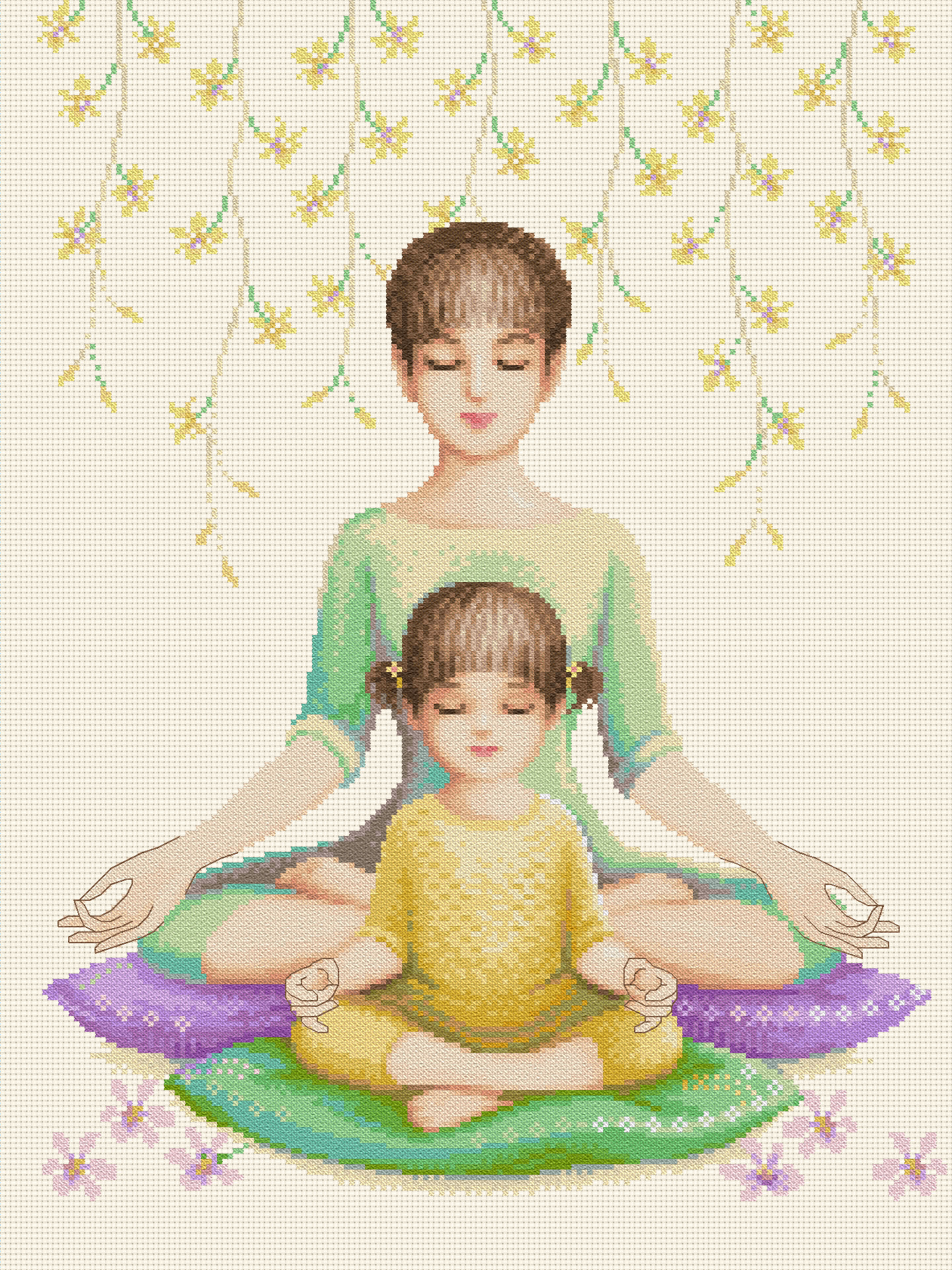 Jasmine ชุดปักครอสติช แม่ลูกนั่งสมาธิ