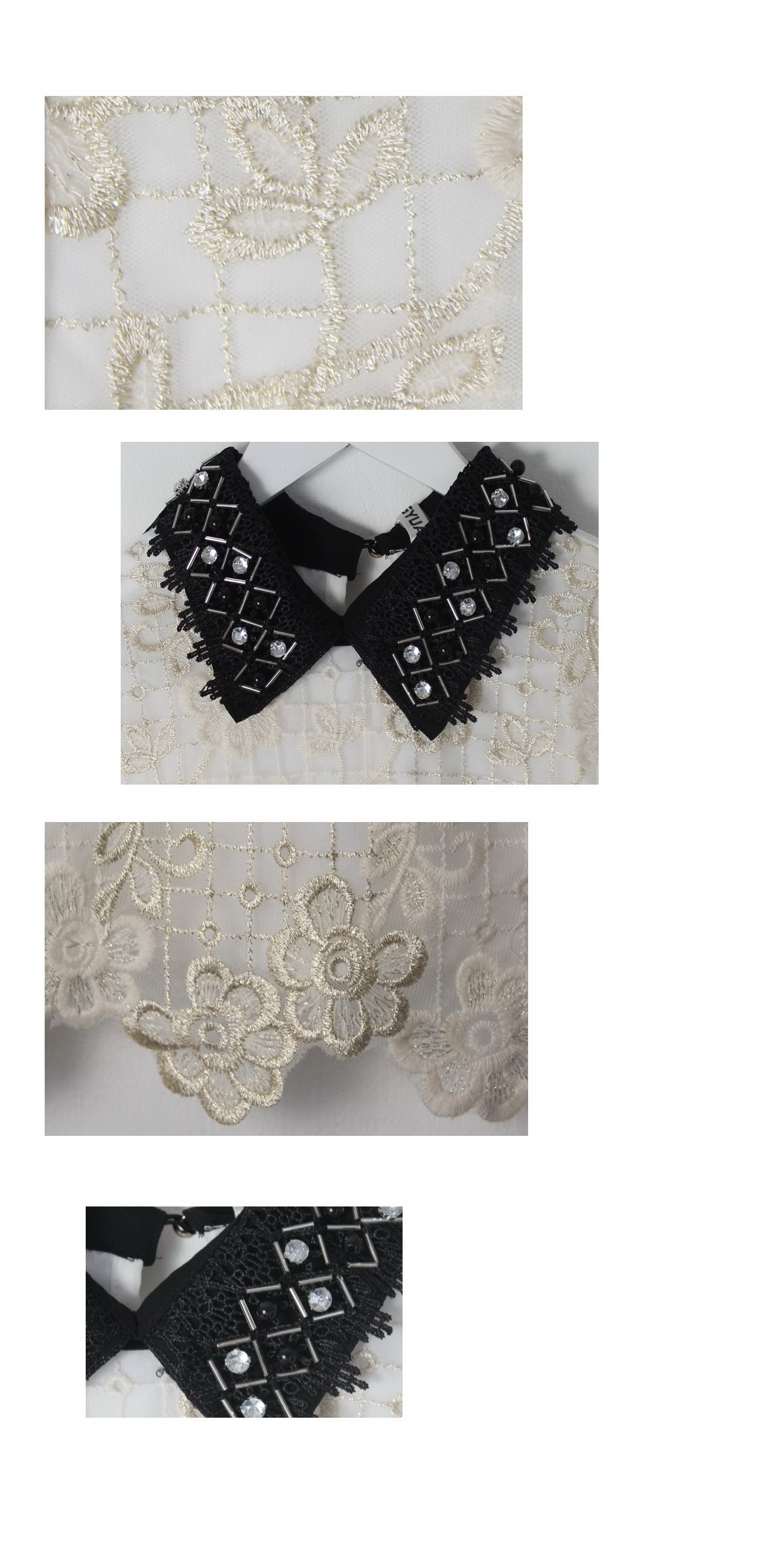 ***หมดค่ะ***เสื้อด้านหน้าผ้าลูกไม้ปักดิ้นทอง ต่อปกเสื้อสีดำปักมุก แขนยาว แต่งแถบปลายแขนสีดำ