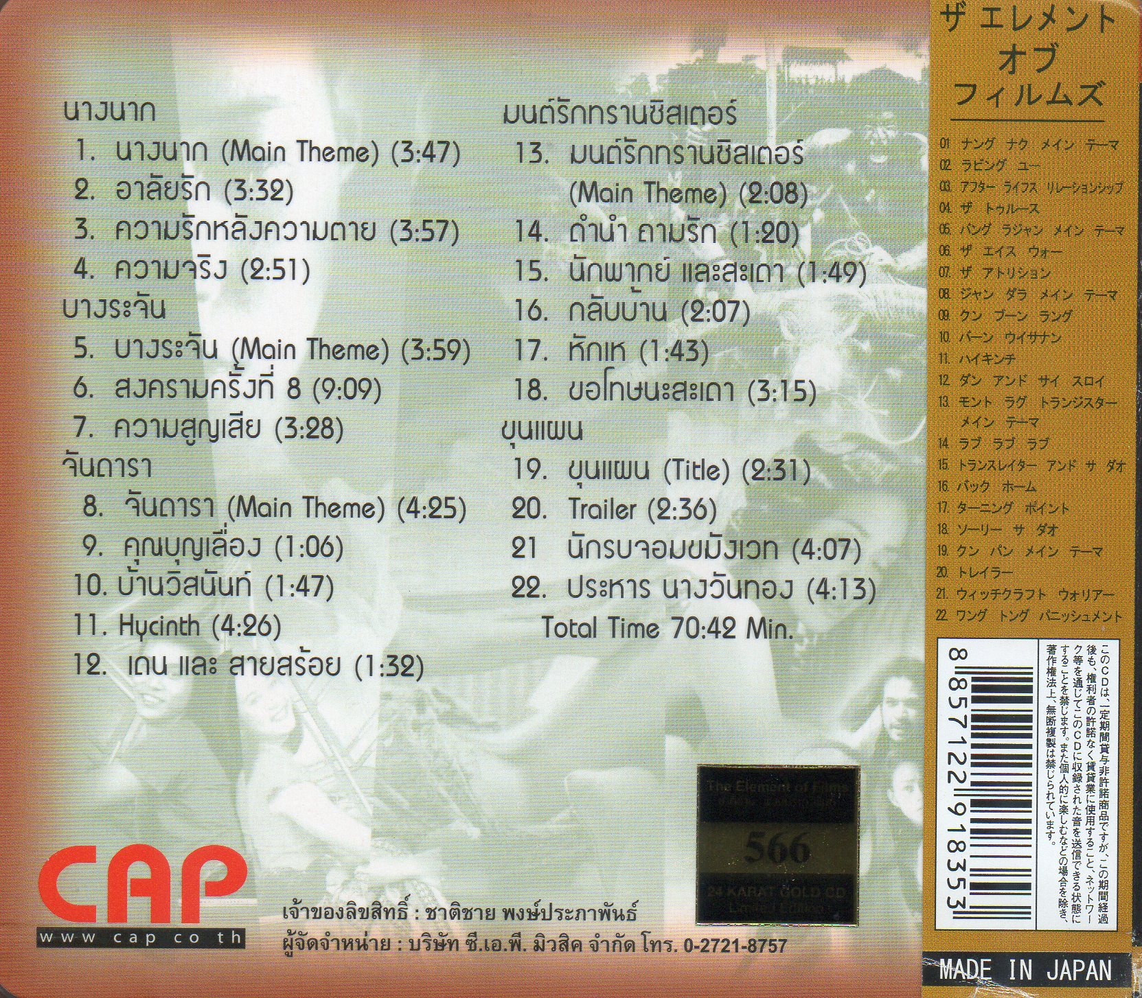 CD,The Element of Films(ผลงานโดย ชาติชาย พงษ์ประภาพันธ์)(24K Gold CD)(เพลงประกอบละคร)(Ost T)(รวมศิลปิน)(V.A.T)(Japan)