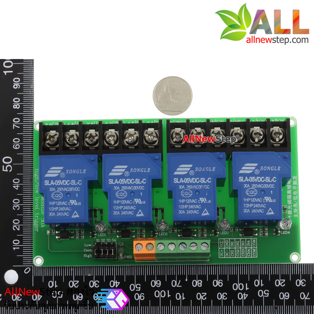 Relay 5V Module 4 Channel 5v 30a Isolation High And Low Trigger 240V/30A โมดูล รีเลย์ 5v 4 ช่อง 240V 30A