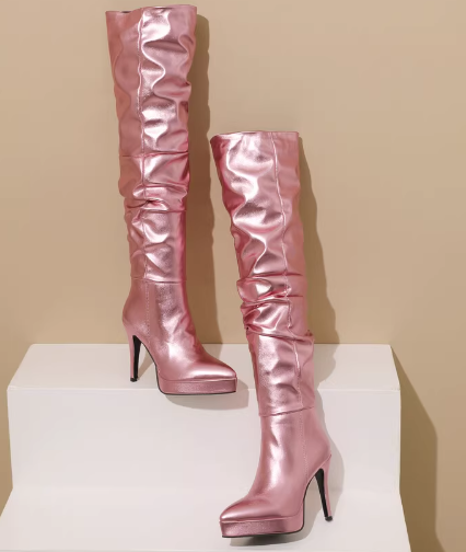 รองเท้าบูทยาวถึงต้นขาปลายแหลม ไซส์ 34-43 สีเขียว/เงิน/ทอง/ม่วง/ชมพู