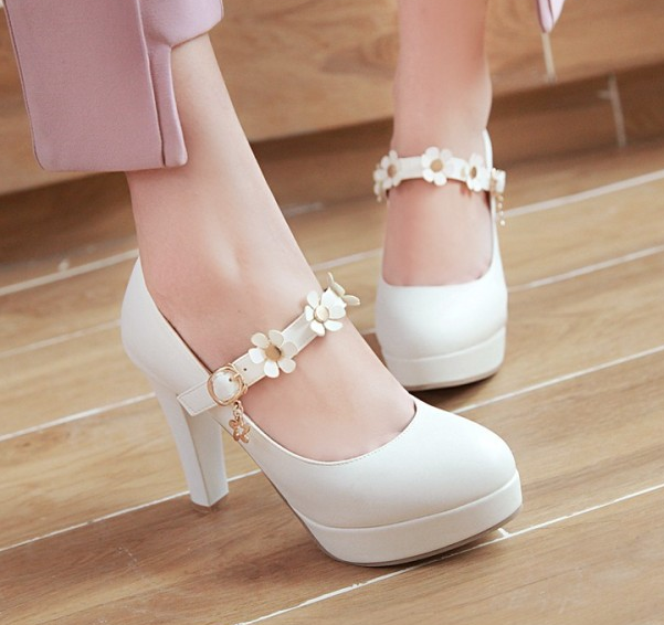 รองเท้าส้นสูงคัดชูน่ารักๆ ไซต์ 34-39 สีชมพู/ม่วง/ดำ/ขาว