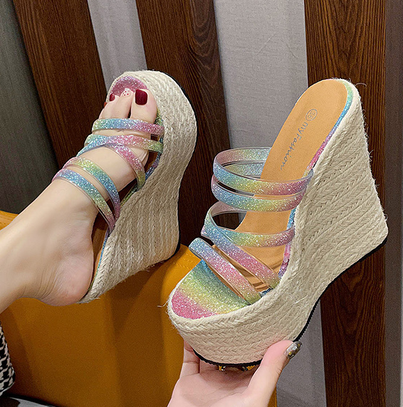 รองเท้าส้นเตารีดสูง 6 นิ้ว ไซส์ 34-41 สีเงิน/สีผสม