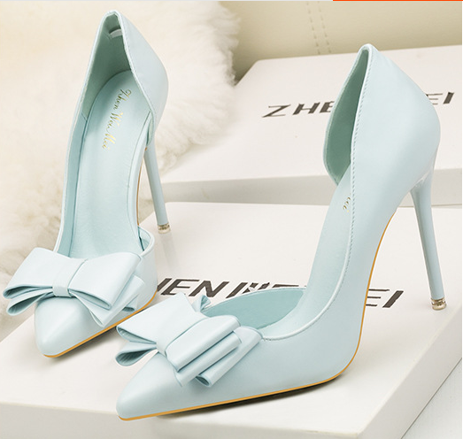 รองเท้าส้นสูงแต่งโบว์หน้า ไซต์ 34-39 สีดำ/แดง/ขาว/เทา/ฟ้า/เหลือง/ชมพู