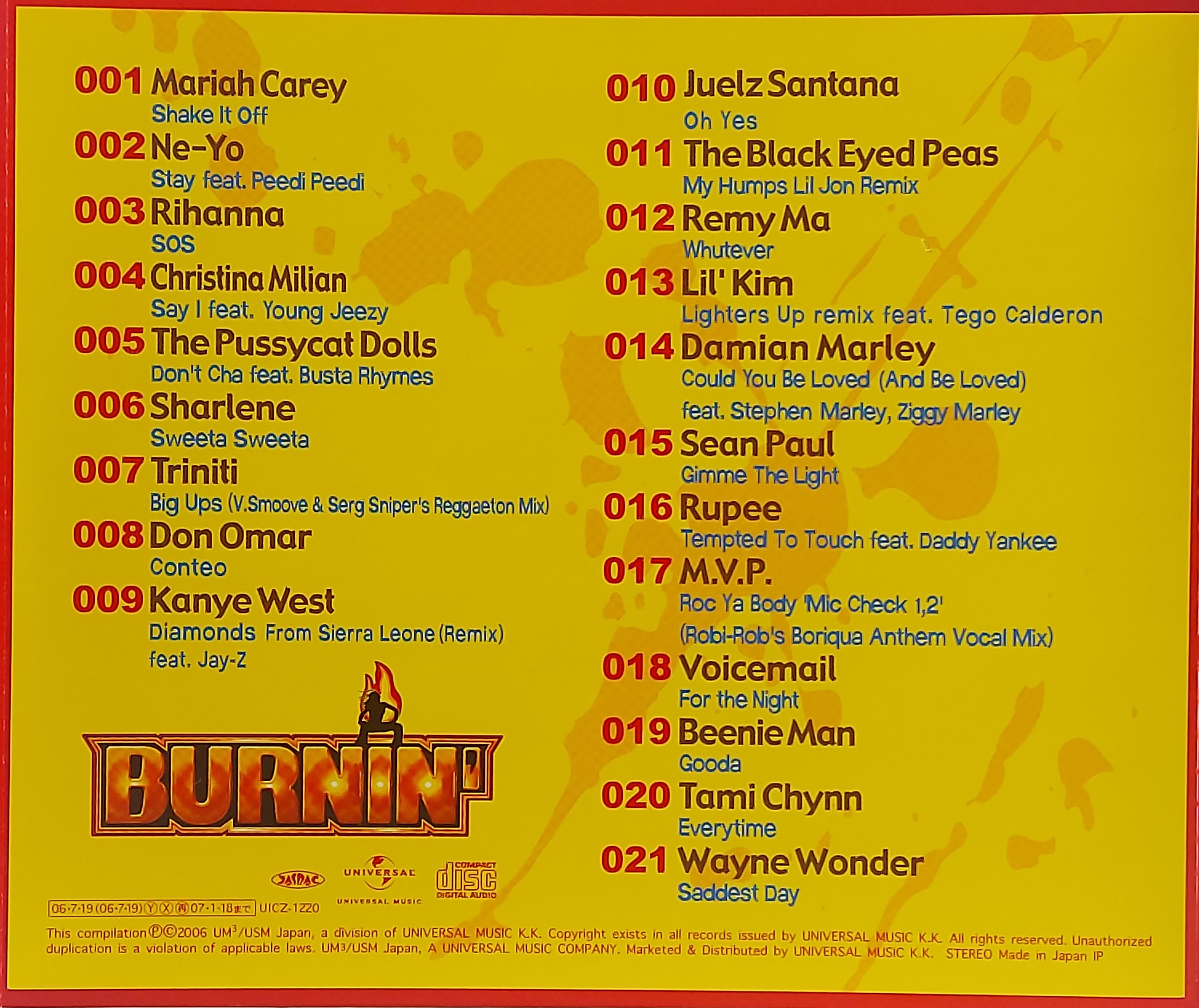 Used CD,BURNIN' 2nd Dancehall, Hip Hop, Reggaeton (A+)(Various Artists)(2006)(Japan)