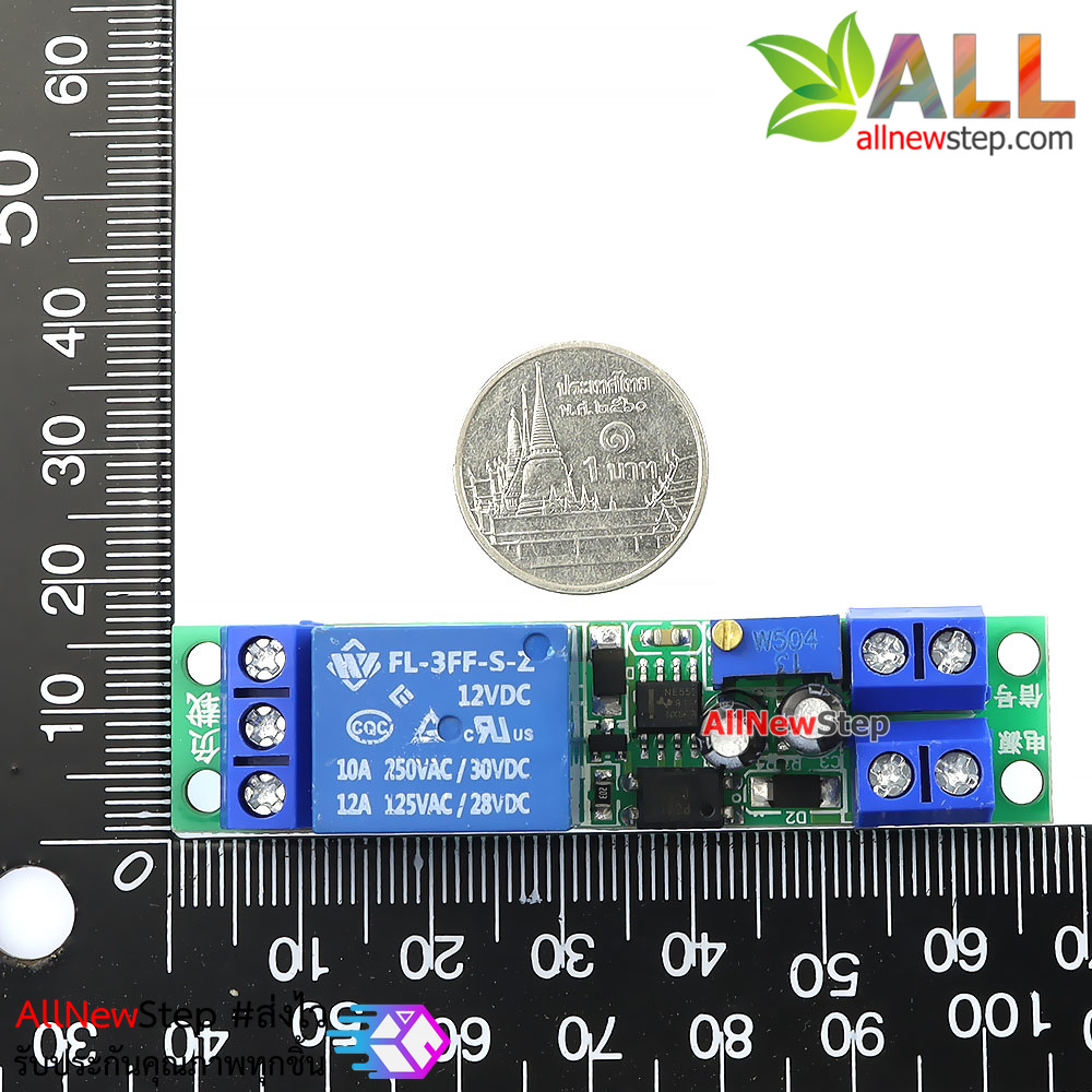 โมดูลรีเลย์ 12V หน่วงเวลา 0-25 วินาที 12V delay relay module with optocoupler signal trigger time adjustable 250VAC 10A