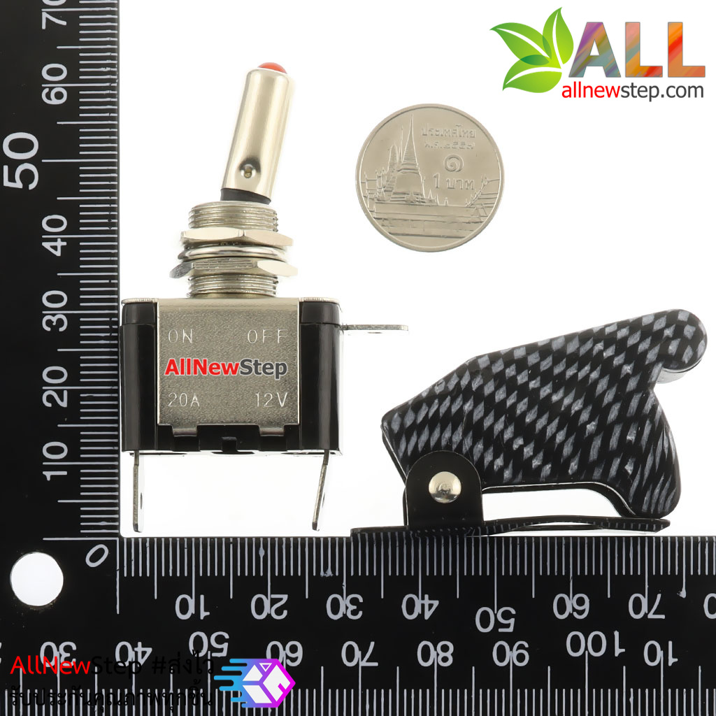สวิตช์เปิด/ปิด ร็อกเกอร์สวิตช์ switch 3.3-12V 20A ฝาสีดำ พร้อมไฟ LED สีน้ำเงิน
