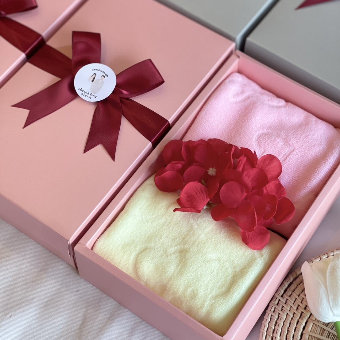 ผ้าขนหนูนาโนสีหวาน ขนาดเช็ดผม 30x70 ซ.ม. แพ็คคู่กล่องมุก