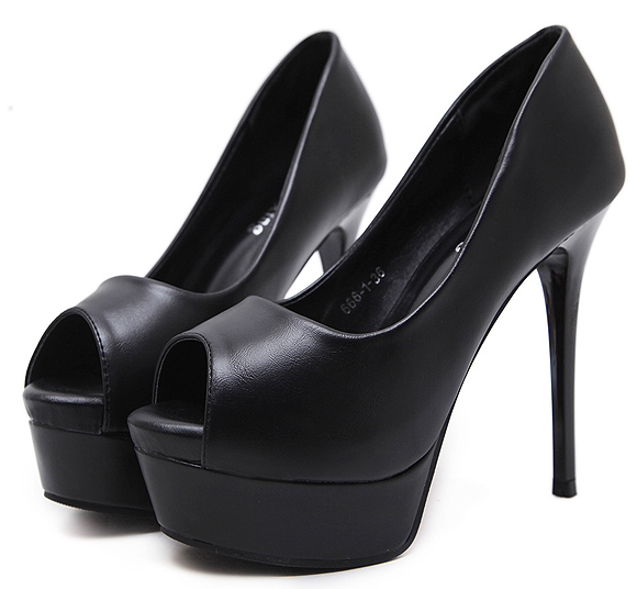รองเท้าส้นสูงสีครีมมุกเปิดหน้า/สีดำ ไซต์ 34-38