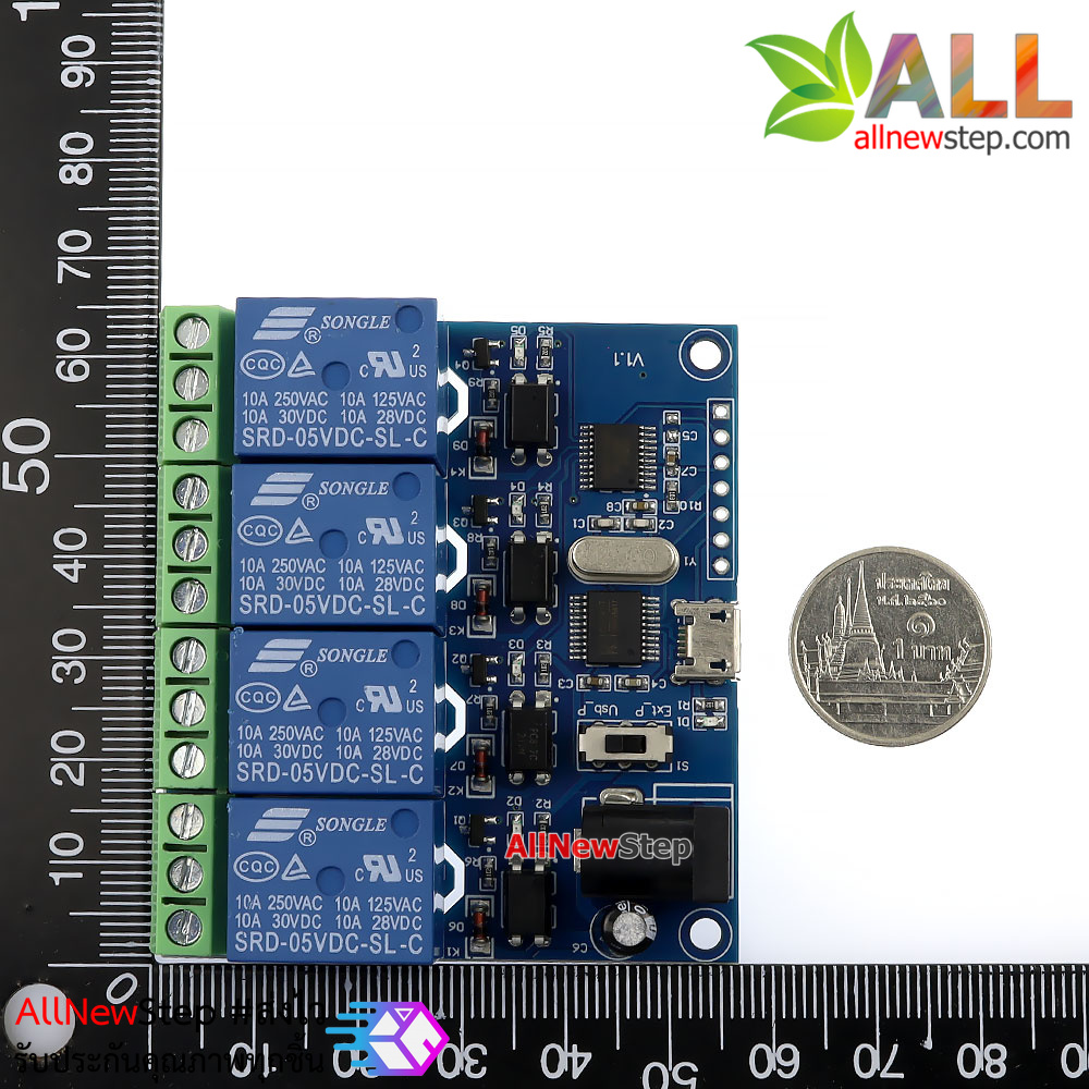 Relay usb 5v 4 channel usb control usb relay บอร์ดรีเลย์ 5V relay 4 ช่อง usb relay ควบคุมด้วย PC /Arduino / VB / C# ทางช่อง USB ใช้ได้กับทุก Windows