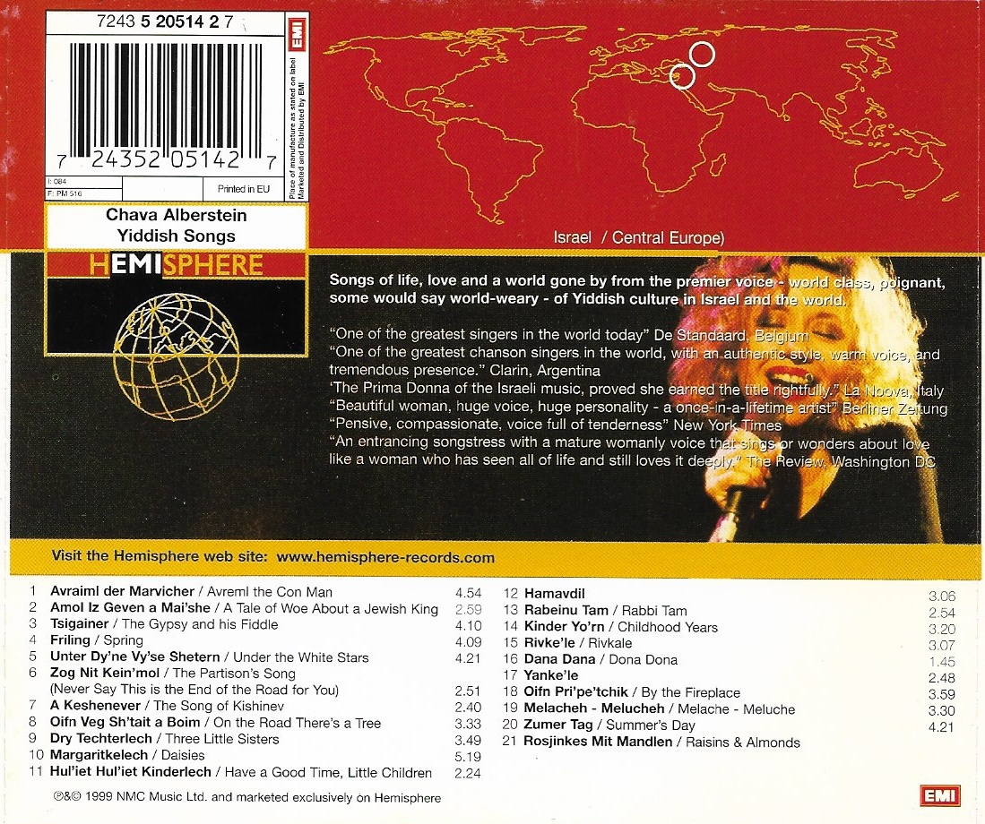 Used CD,Chava Alberstein - Yiddish Songs (A+)(1999)(EU)