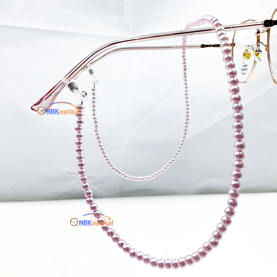 สายคล้องแว่นตาใข่มุกสีชมพูเรียบง่ายสวยงาม