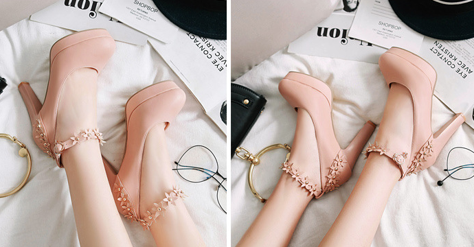 รองเท้าส้นสูงคัดชูสีหวานชมพู/ดำ/ขาว ไซต์ 34-43
