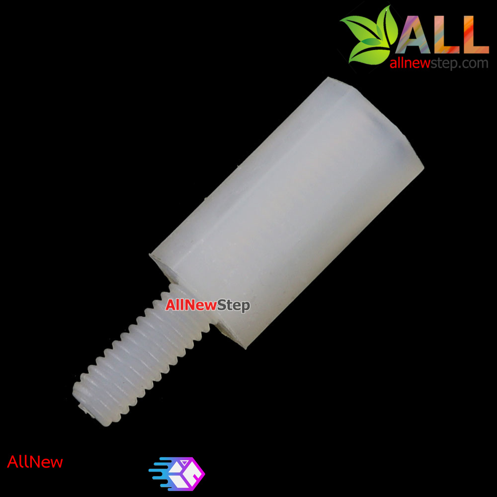 M2.5 Nut Nylon Hex Spacers M2.5 10+6mm เสาพลาสติก M2.5 ความสูง 10mm ปลายเป็นน๊อต-สกรู 6mm สีดำ