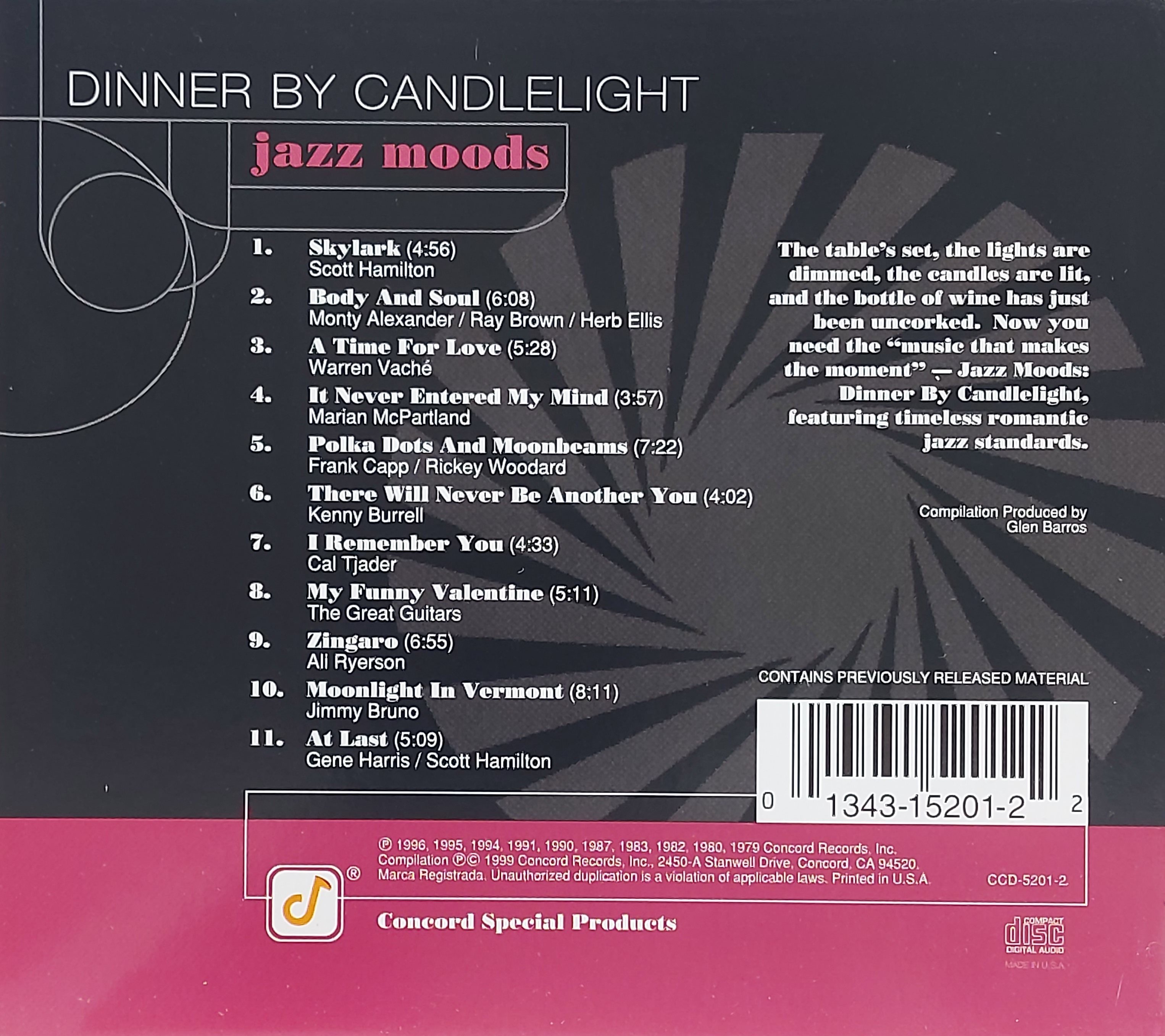 CD,Jazz Moods Dinner By Candlelight (instrumental)(VA)(1999)(USA)