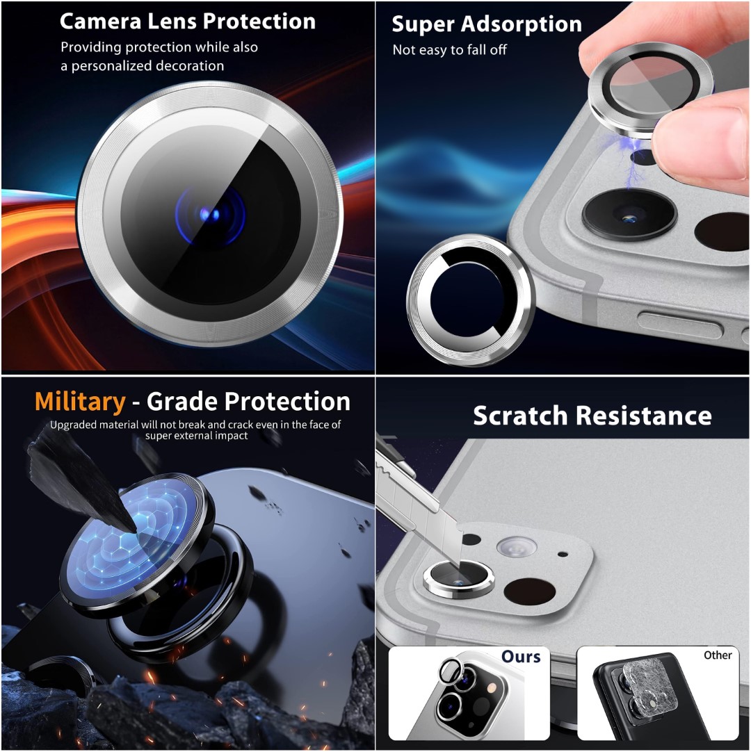 Hishield Aluminium Lens Camera แหวนกันรอยเลนส์กล้อง ใช้สำหรับ iPad Air 6 M2 Pro M4 11 13 นิ้ว 2024 Air5 Air4 Mini6 ใบกำกับภาษี