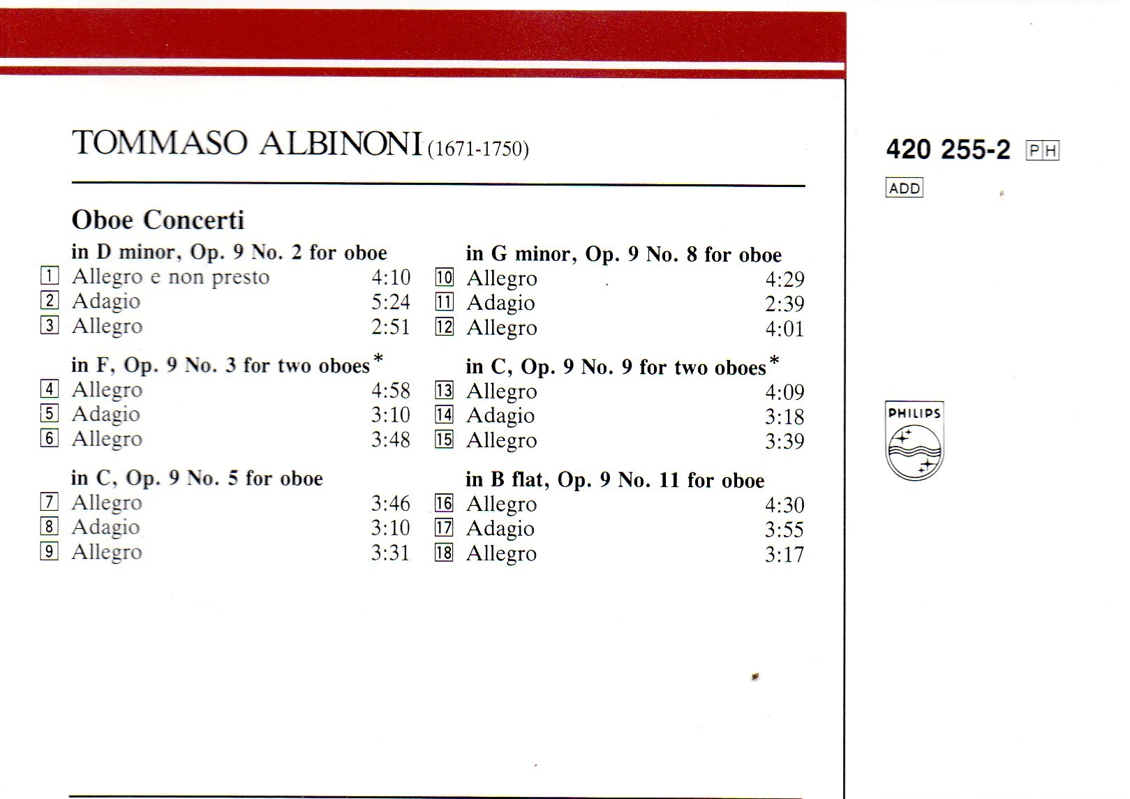 CD,Albinoni - Heinz Holliger, Maurice Bourgue, I Musici - Oboe Concerti(Orchestra)(Classics)(instrumental)(1967)(Japan)