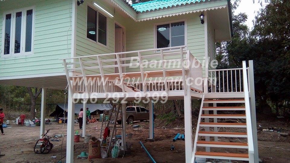 บ้านน๊อคดาวน์ ขนาด 6*7 เมตร ระเบียง 3*3 เมตร ยกสูง 2 เมตร (2ห้องนอน 2ห้องน้ำ 1ห้องรับเเขก)