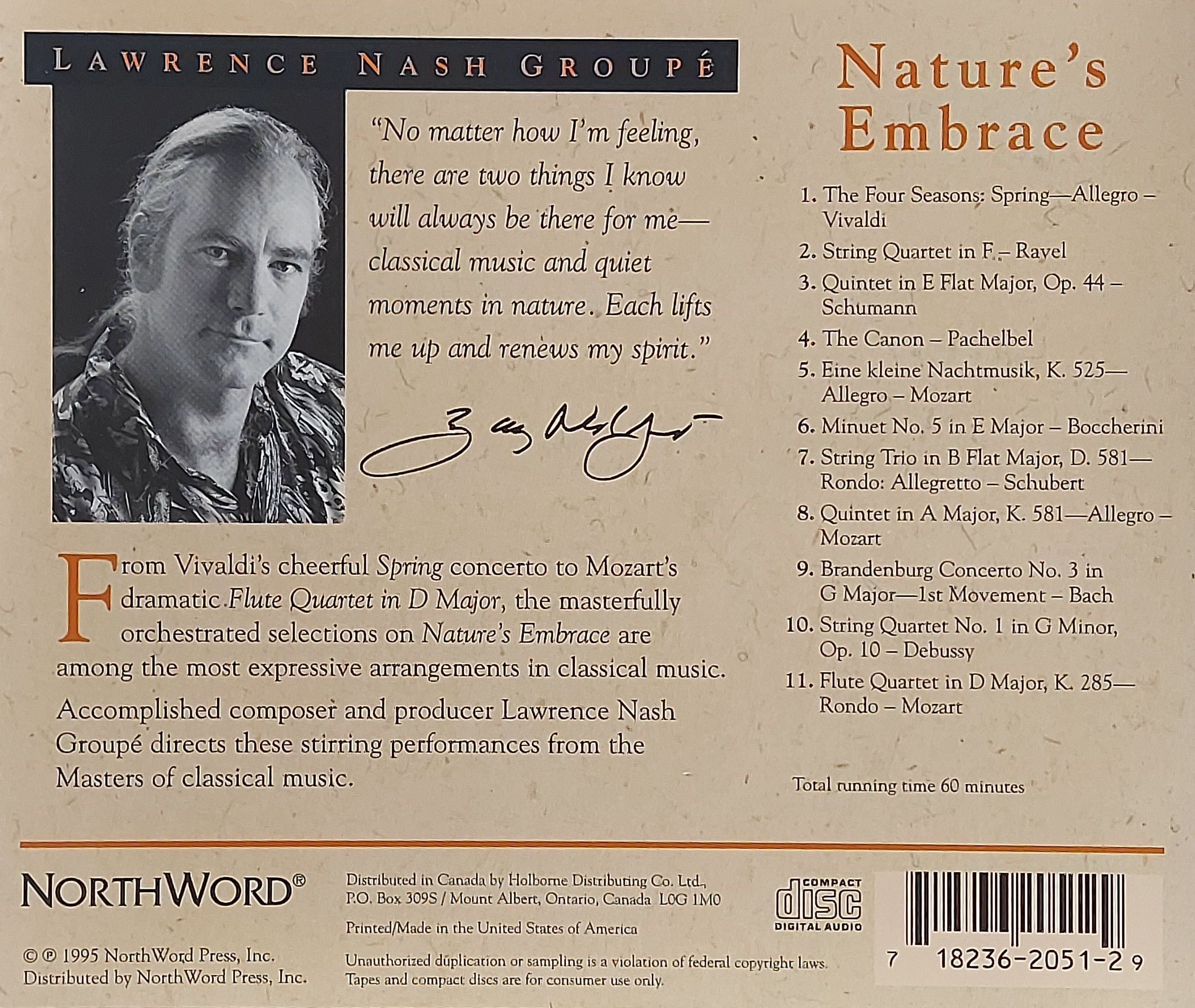 Used CD,Lawrence Nash Groupe - Nature's Embrace (A+)(Classical)(instrumental)(1995)(USA)