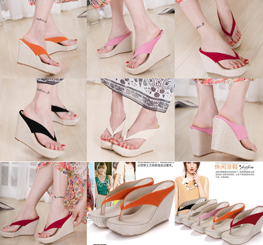 รองเท้าส้นเตารีดแบบสายคีบ ไซต์ 34-41 สีดำ/แดง/ส้ม/ชมพู/แอพพริคอท