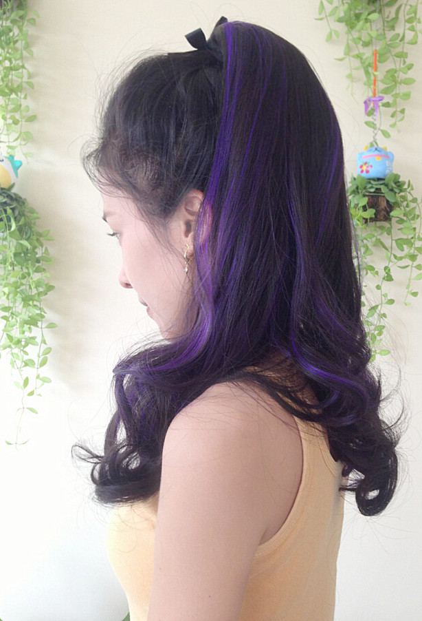 K307 หางม้า เเบบผูก ไฮไลท์สีม่วง ทรงผมสวยดูเป็นธรรมชาติคะ