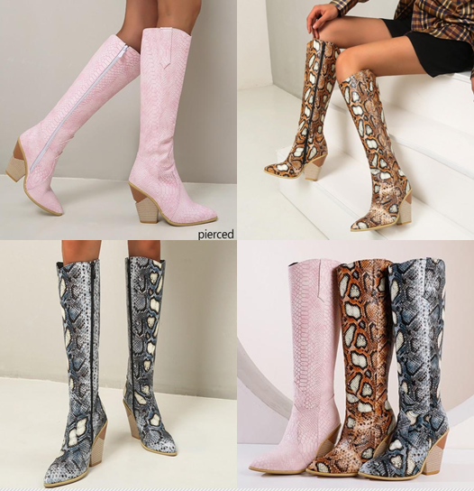 รองเท้าบูทคาวบอยปลายแหลม ไซต์ 34-43 สีชมพู/น้ำตาล/น้ำเงิน