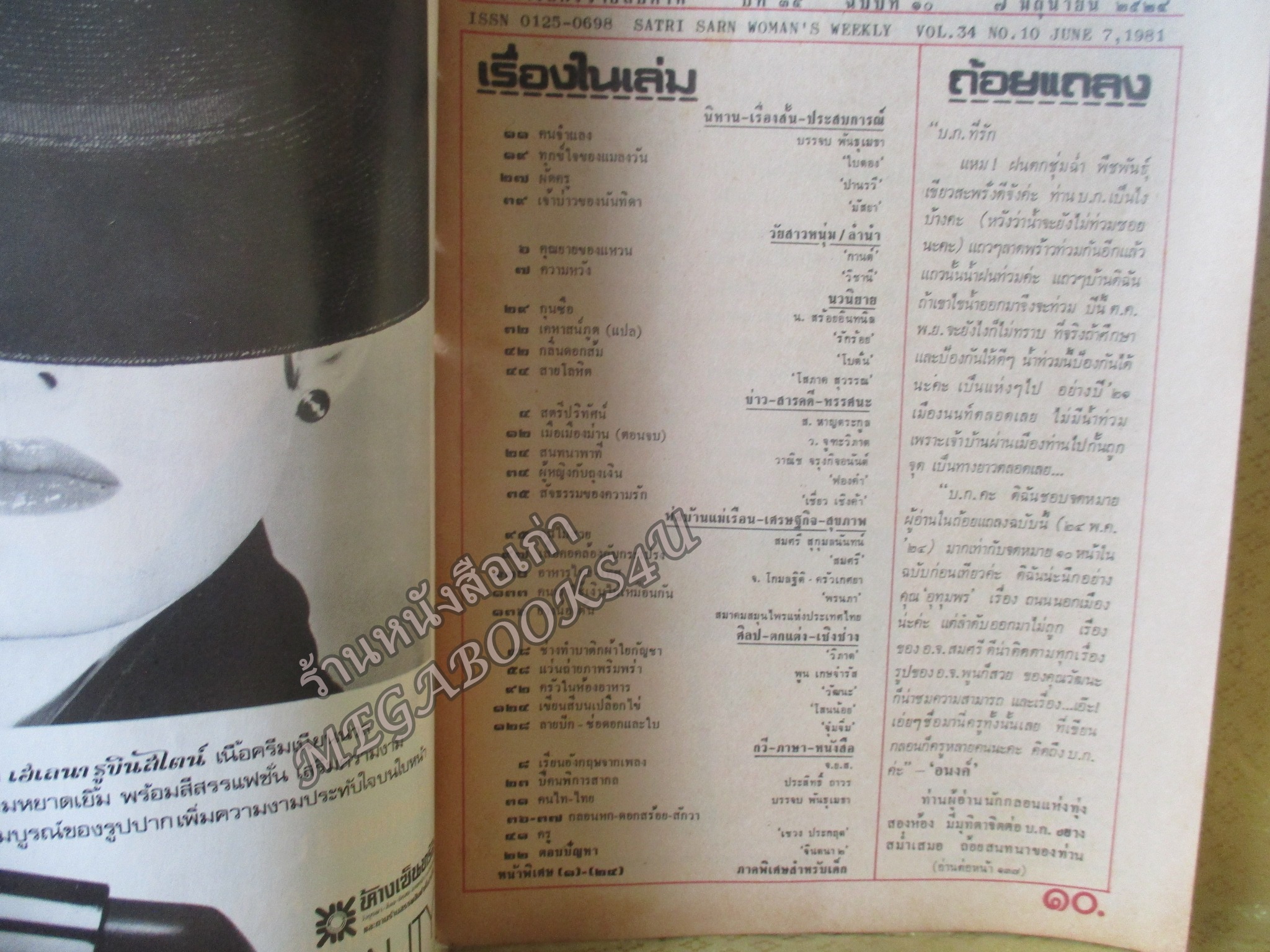 นิตยสารสตรีสาร ปี2524 ฉบับที่10 ปก นันทพร อัมพผลิน ตำหนิ สันปกเริมกรอบหน่อย