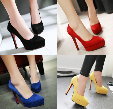 รองเท้าส้นสูงคัดชูปลายแหลมทรงสวยสีเหลืองๅแดง/ดำ/น้ำเงิน ไซต์ 34-43