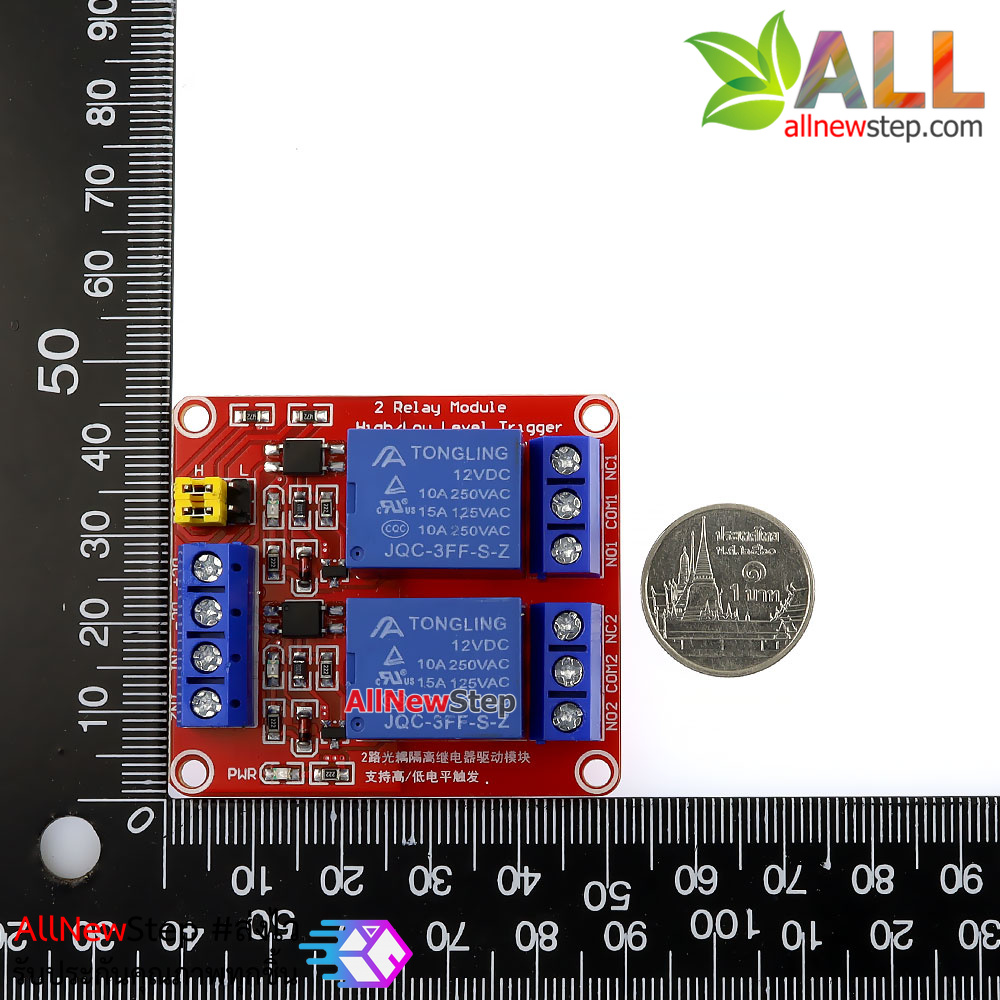 บอร์ด Relay 2 ช่อง relay 12v แบบ Active Hight/Low 10A 250V สำหรับ Arduino และ Microcontroller Active High/ Active Low