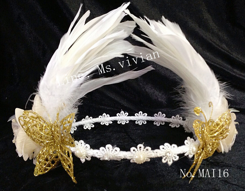 MAI16 มงกุฎขนนกขาว ผี้เสื้อทอง (งาน handmade)**สินค้ามีจำกัด**